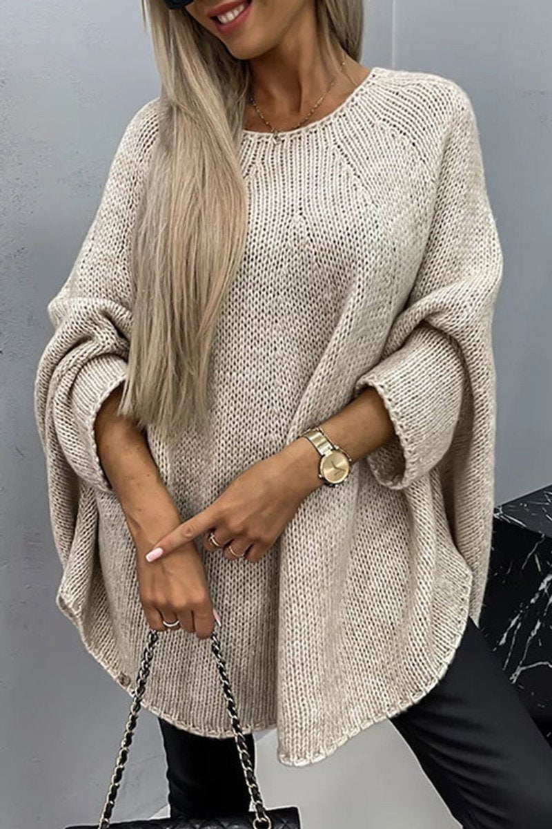 Eileen | Women's Oversized Batwing Sleeve Round Neck Jumper - Beige