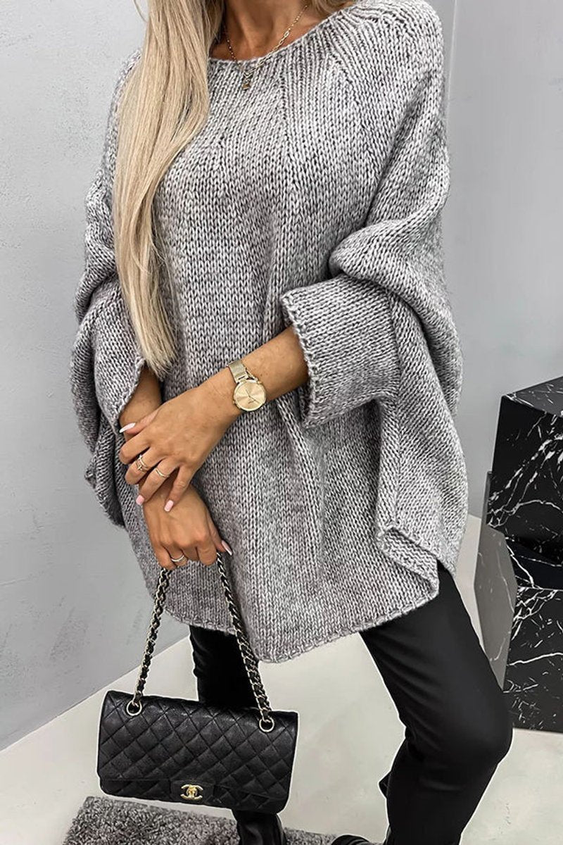 Eileen | Women's Oversized Batwing Sleeve Round Neck Jumper - Grey