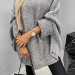 Eileen | Women's Oversized Batwing Sleeve Round Neck Jumper - Grey
