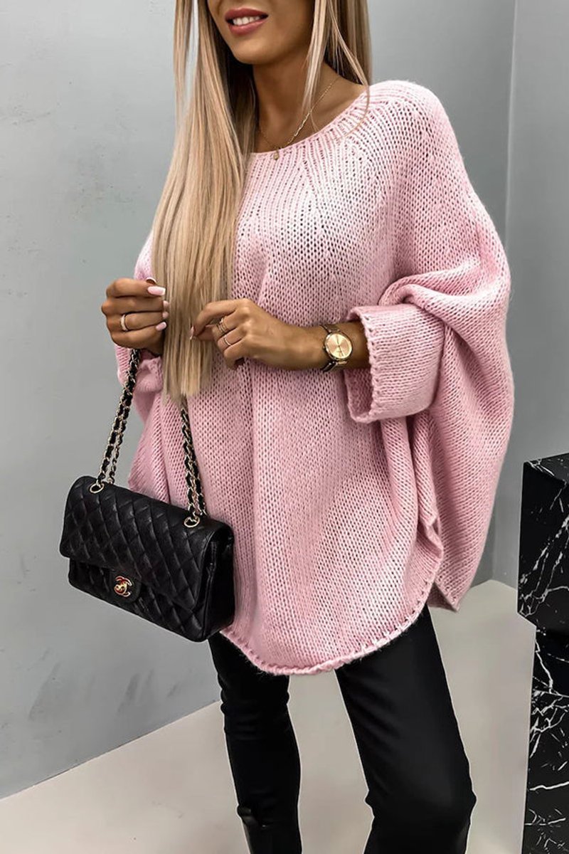 Eileen | Women's Oversized Batwing Sleeve Round Neck Jumper - Pink