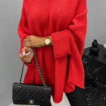 Eileen | Women's Oversized Batwing Sleeve Round Neck Jumper - Red