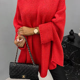 Eileen | Women's Oversized Batwing Sleeve Round Neck Jumper - Red