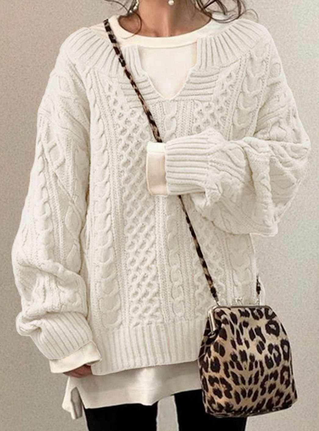 Danielle | Women's Long Sleeve Oversized Cable Knit Jumper - White