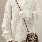 Danielle | Women's Long Sleeve Oversized Cable Knit Jumper - White