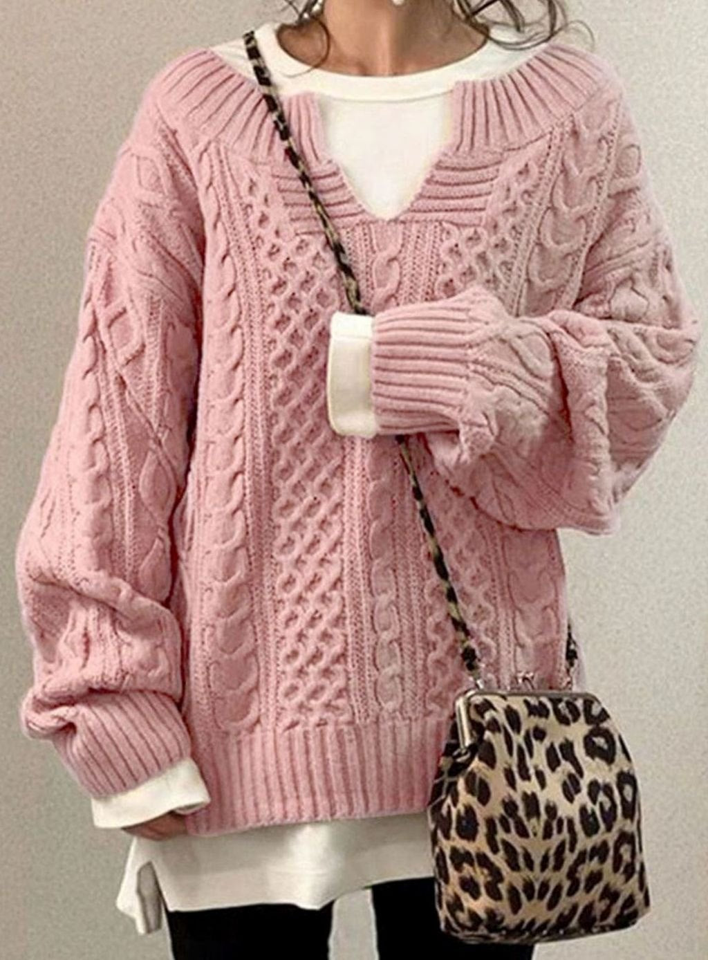Danielle | Women's Long Sleeve Oversized Cable Knit Jumper - Pink