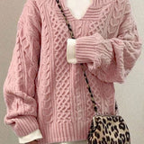 Danielle | Women's Long Sleeve Oversized Cable Knit Jumper - Pink