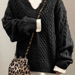 Danielle | Women's Long Sleeve Oversized Cable Knit Jumper - Black