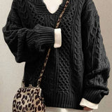Danielle | Women's Long Sleeve Oversized Cable Knit Jumper - Black