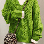 Danielle | Women's Long Sleeve Oversized Cable Knit Jumper - Green