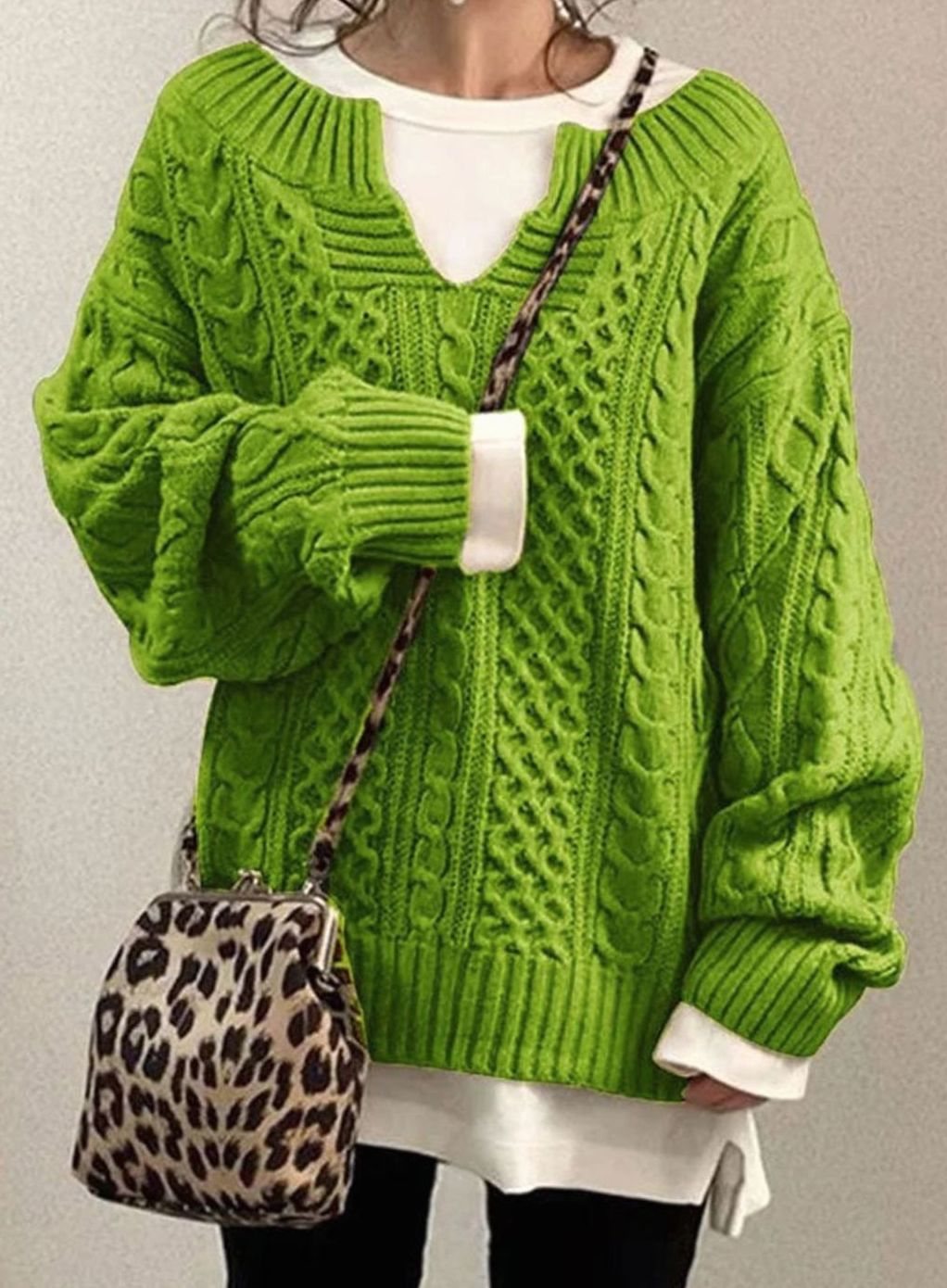 Danielle | Women's Long Sleeve Oversized Cable Knit Jumper - Green
