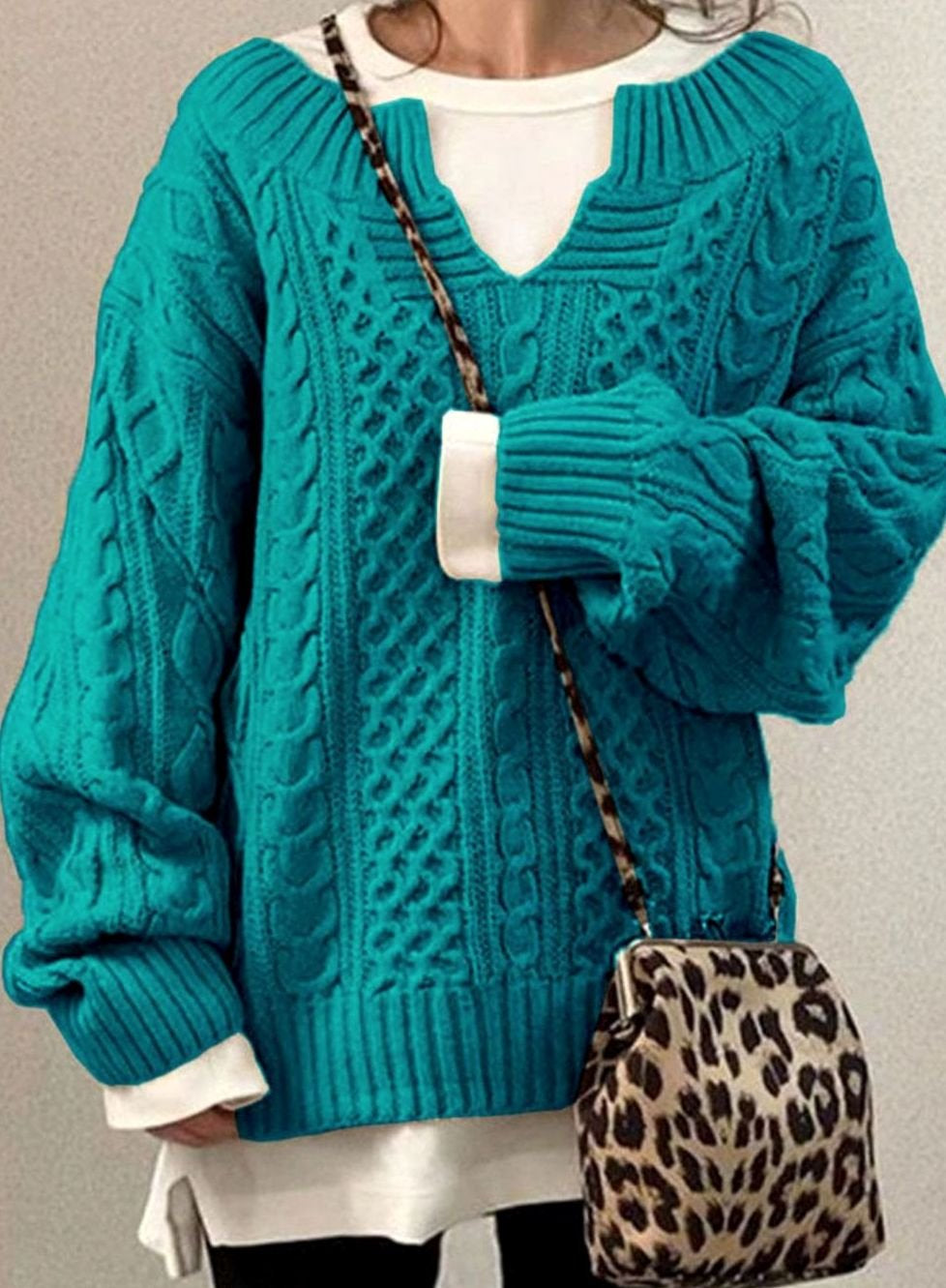 Danielle | Women's Long Sleeve Oversized Cable Knit Jumper - Blue