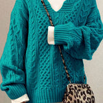 Danielle | Women's Long Sleeve Oversized Cable Knit Jumper - Blue