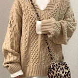 Danielle | Women's Long Sleeve Oversized Cable Knit Jumper - Beige