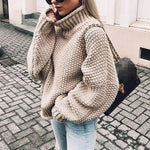 Thea | Women's Oversized Relaxed Fit Chunky Turtleneck Jumper - Khaki