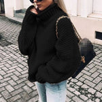 Thea | Women's Oversized Relaxed Fit Chunky Turtleneck Jumper - Black