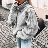 Thea | Women's Oversized Relaxed Fit Chunky Turtleneck Jumper - Grey