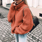 Thea | Women's Oversized Relaxed Fit Chunky Turtleneck Jumper - Orange
