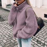 Thea | Women's Oversized Relaxed Fit Chunky Turtleneck Jumper - Purple