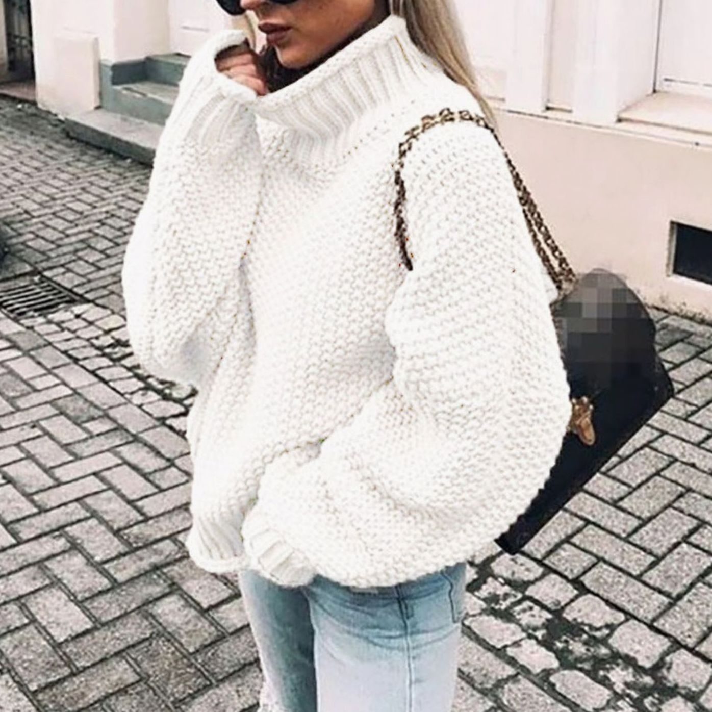 Thea | Women's Oversized Relaxed Fit Chunky Turtleneck Jumper - White