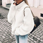 Thea | Women's Oversized Relaxed Fit Chunky Turtleneck Jumper - White