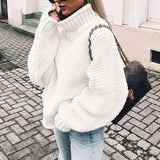 Thea | Women's Oversized Relaxed Fit Chunky Turtleneck Jumper - White