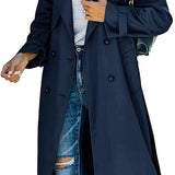 Aria | Women's Double Breasted Oversized Belted Trench Coat - Navy Blue