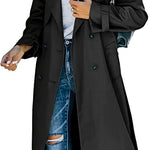 Aria | Women's Double Breasted Oversized Belted Trench Coat - Black