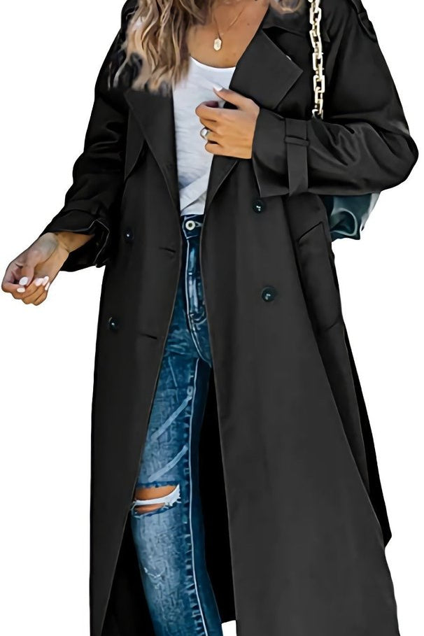 Aria | Women's Double Breasted Oversized Belted Trench Coat - Black