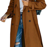 Aria | Women's Double Breasted Oversized Belted Trench Coat - Brown