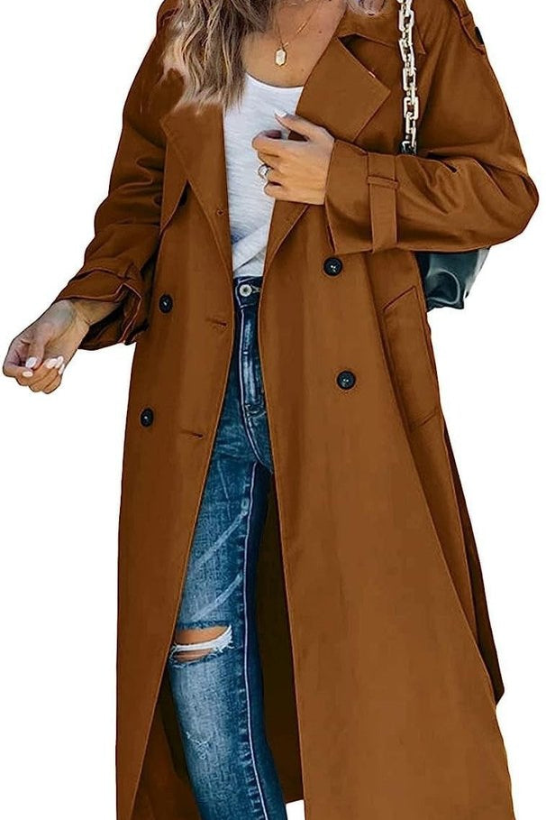 Aria | Women's Double Breasted Oversized Belted Trench Coat - Brown