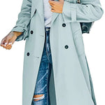Aria | Women's Double Breasted Oversized Belted Trench Coat - Light Blue