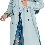 Aria | Women's Double Breasted Oversized Belted Trench Coat - Light Blue