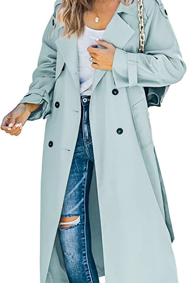 Aria | Women's Double Breasted Oversized Belted Trench Coat - Light Blue