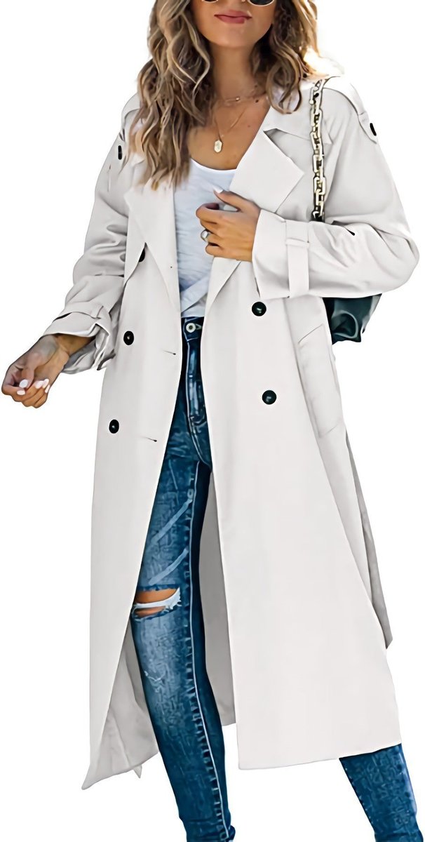 Aria | Women's Double Breasted Oversized Belted Trench Coat - White