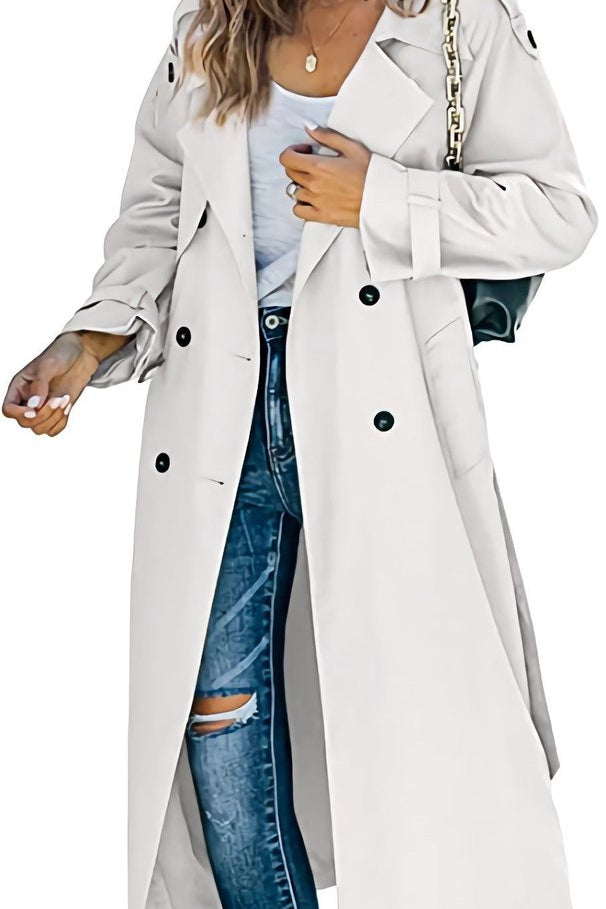 Aria | Women's Double Breasted Oversized Belted Trench Coat - White