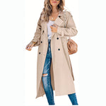 Aria | Women's Double Breasted Oversized Belted Trench Coat - Khaki