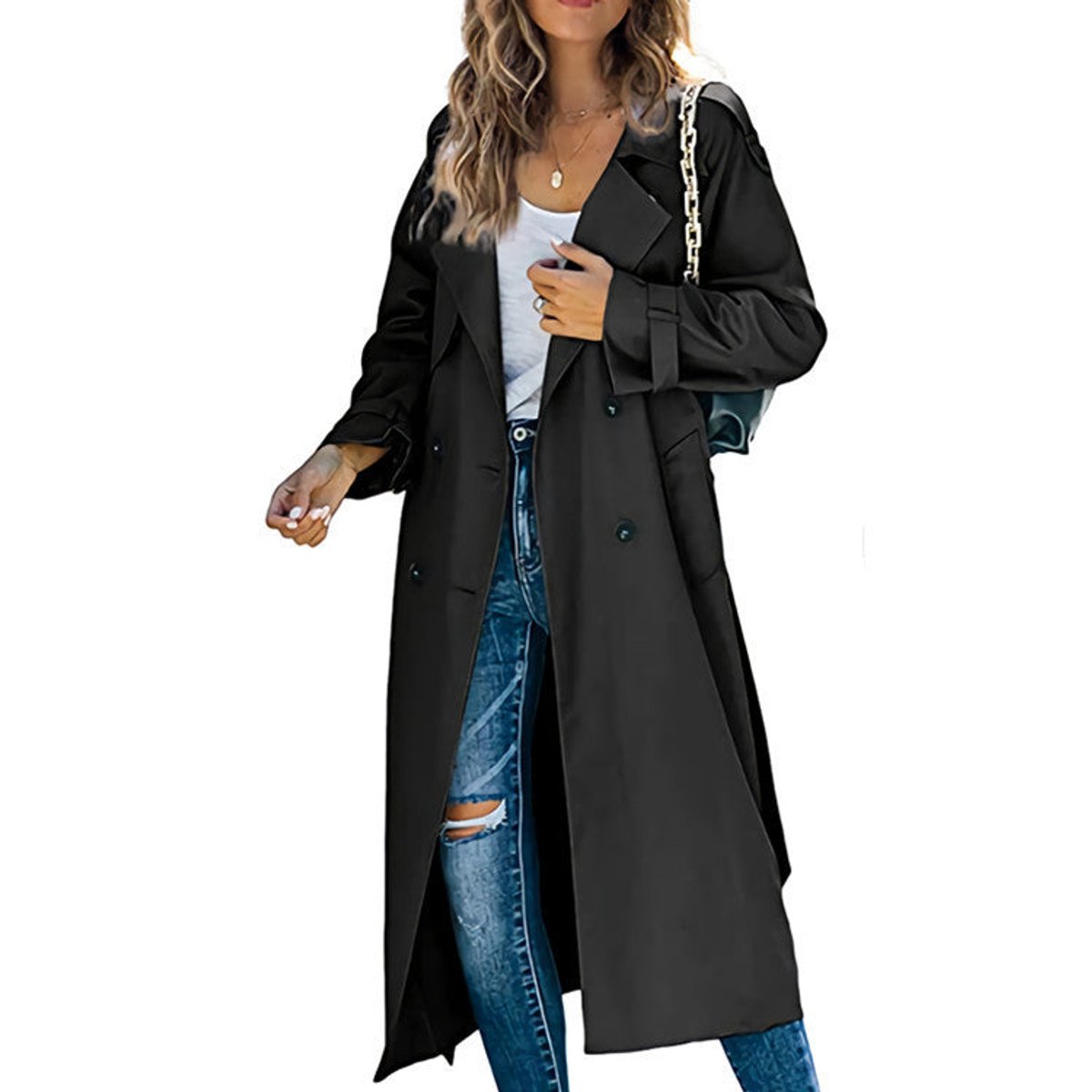 Aria | Women's Double Breasted Oversized Belted Trench Coat - Sky Blue