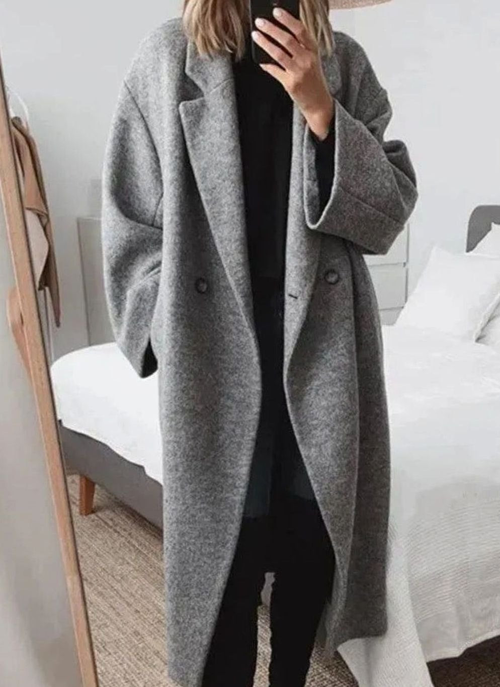 Claire | Women's Double Breasted Oversized Longline Coat - Grey