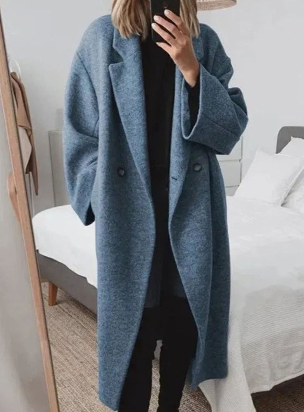 Claire | Women's Double Breasted Oversized Longline Coat - Navy Blue