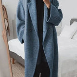 Claire | Women's Double Breasted Oversized Longline Coat - Navy Blue