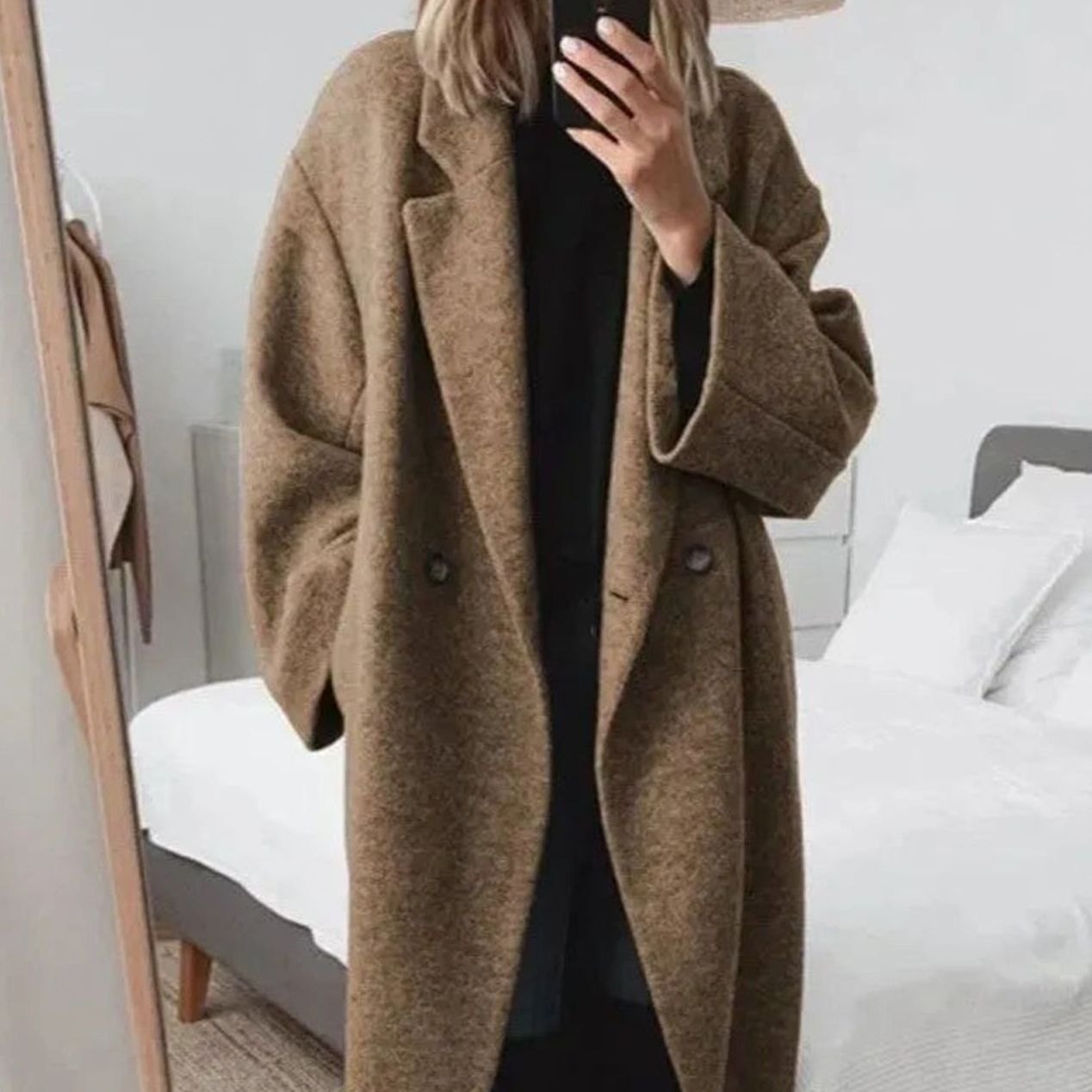 Claire | Women's Double Breasted Oversized Longline Coat - Brown