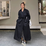 Ivy | Women's Double Breasted Oversized Longline Trench Coat - Black