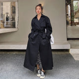 Ivy | Women's Double Breasted Oversized Longline Trench Coat - Black