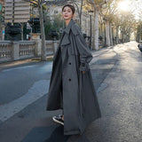 Ivy | Women's Double Breasted Oversized Longline Trench Coat - Grey