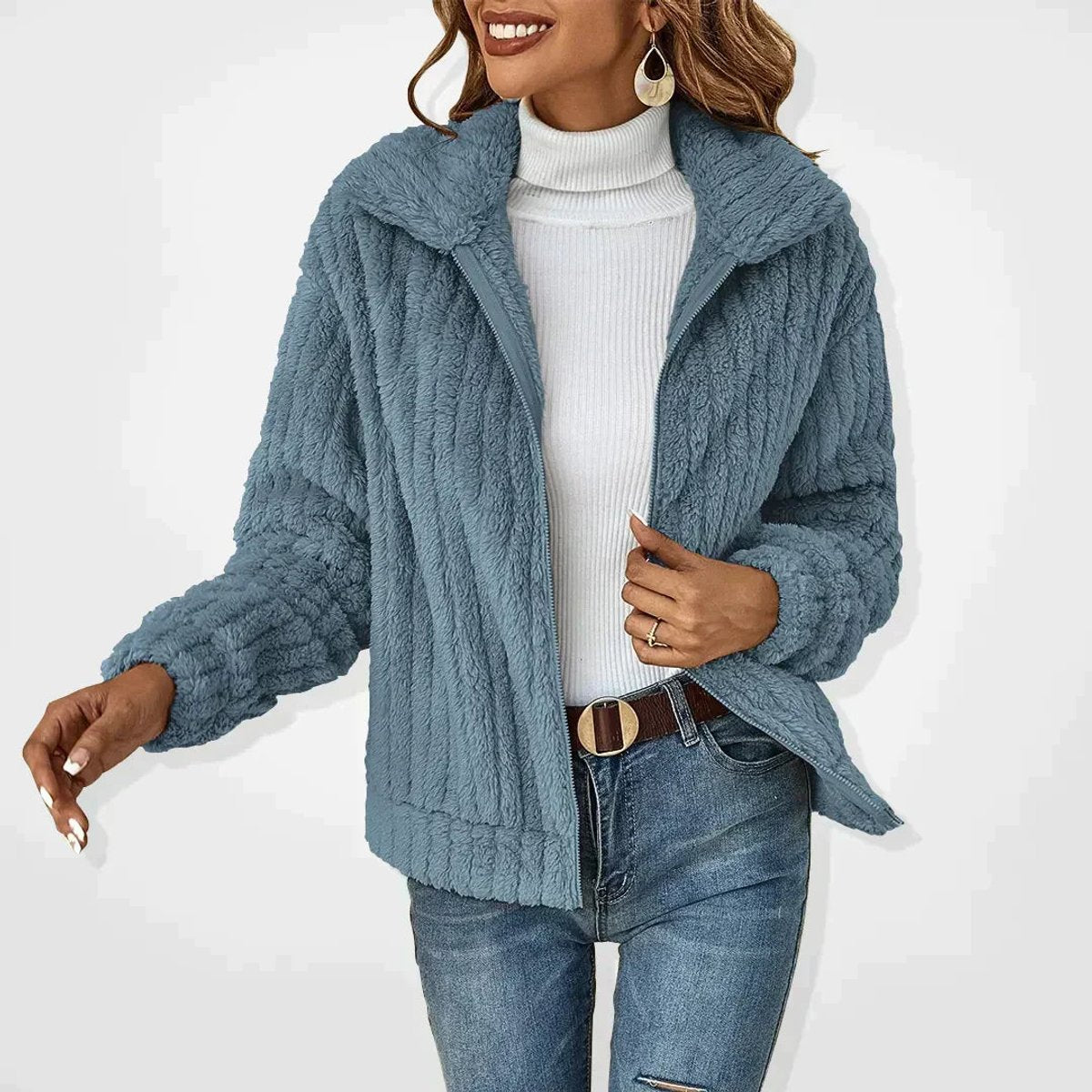 Roberta | Women's Fleece Lined Oversized Puffer Jacket - Blue