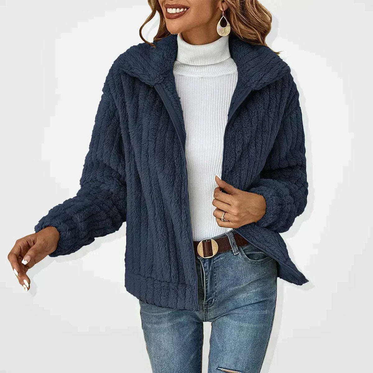 Roberta | Women's Fleece Lined Oversized Puffer Jacket - Navy Blue
