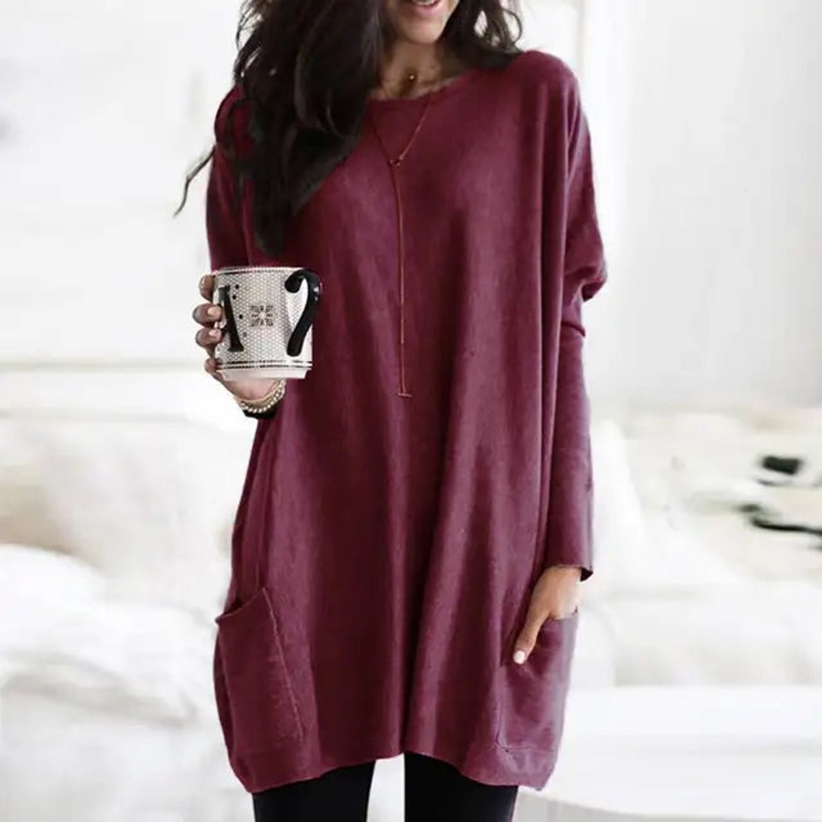 Daphne | Women's Long Sleeve Oversized Jumper - Brown