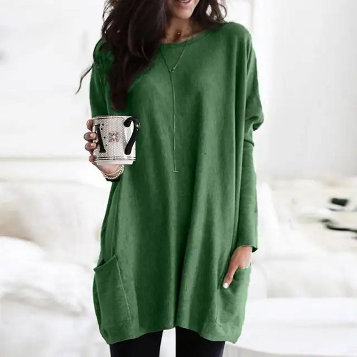 Daphne | Women's Long Sleeve Oversized Jumper - Olive Green