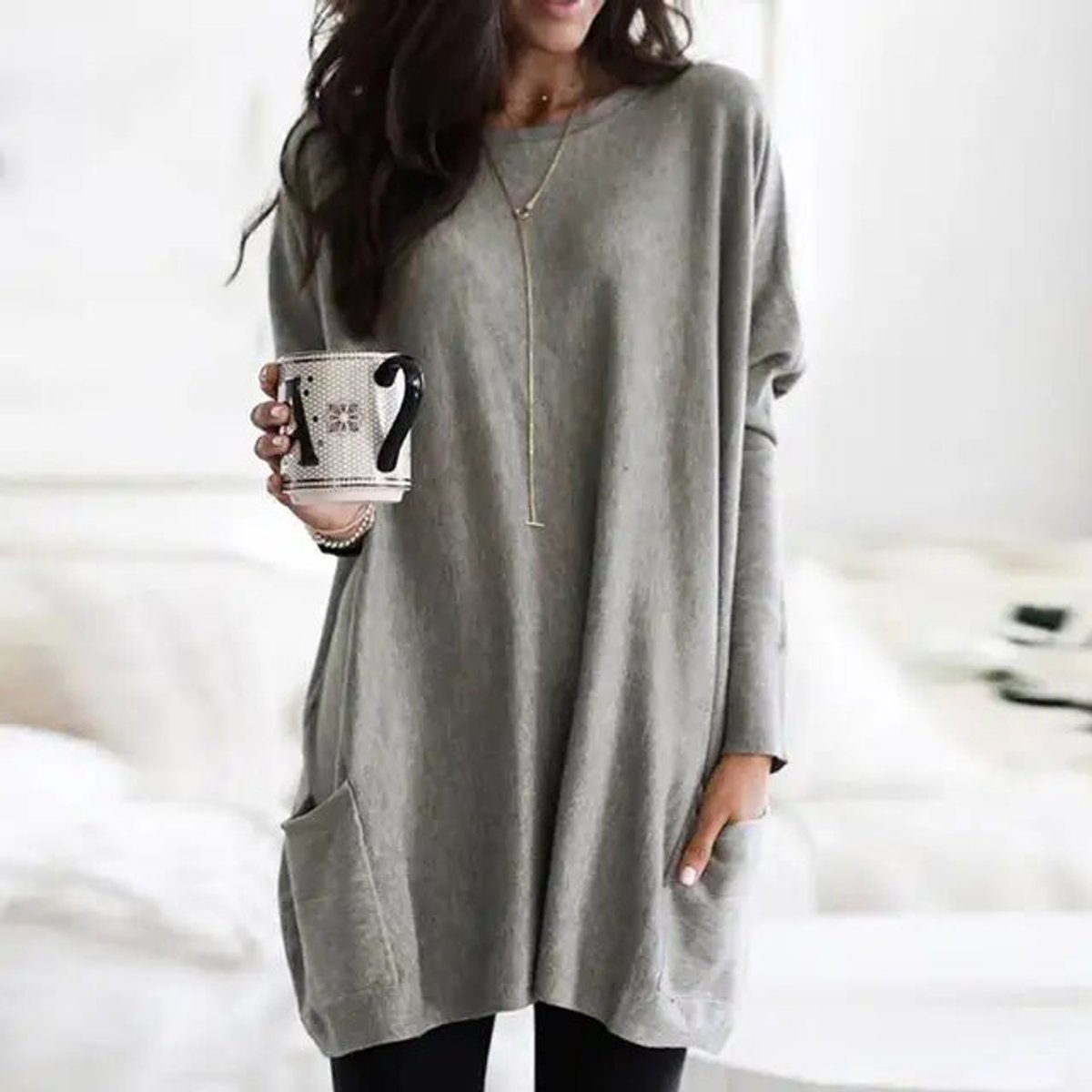 Daphne | Women's Long Sleeve Oversized Jumper - Gray