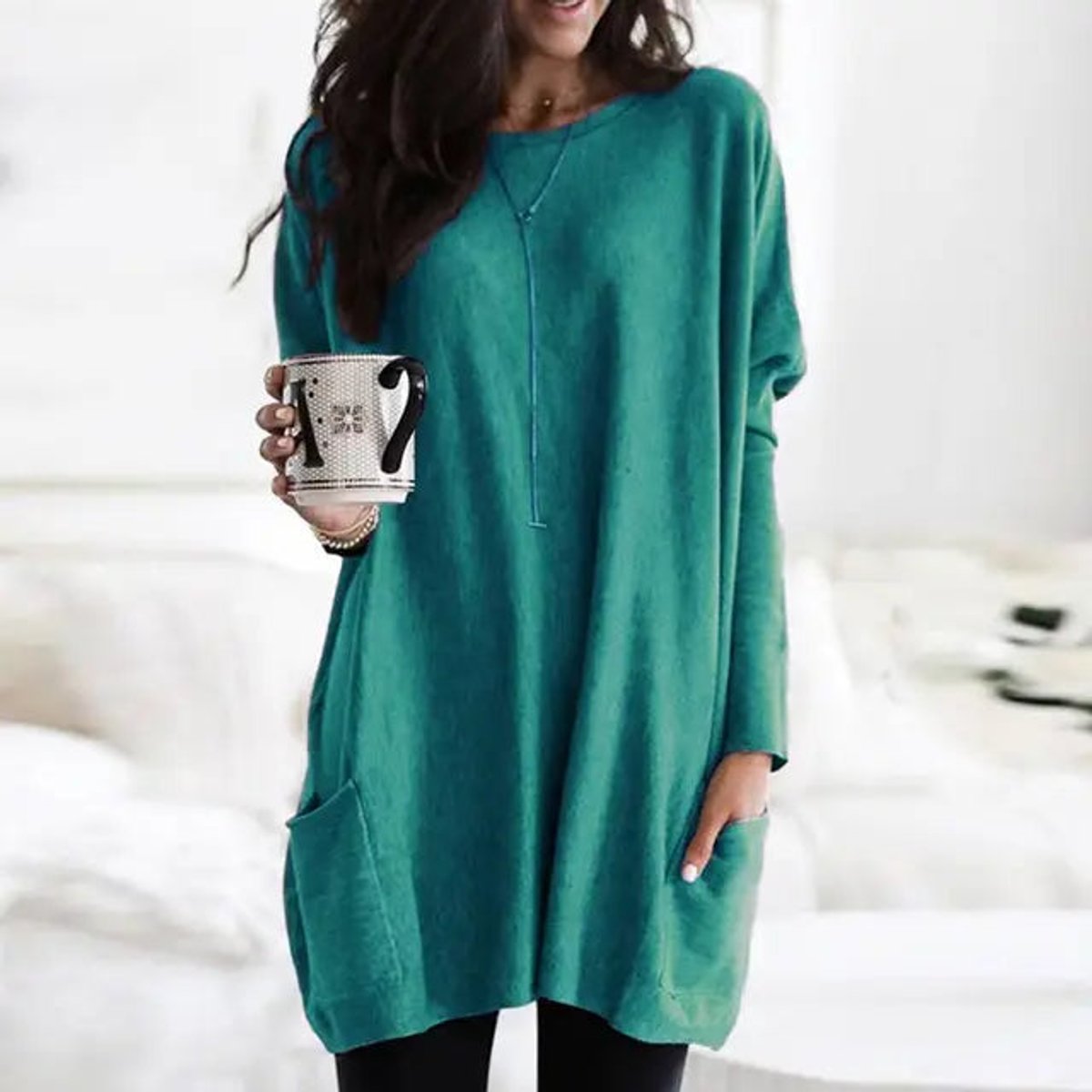 Daphne | Women's Long Sleeve Oversized Jumper - Turquoise